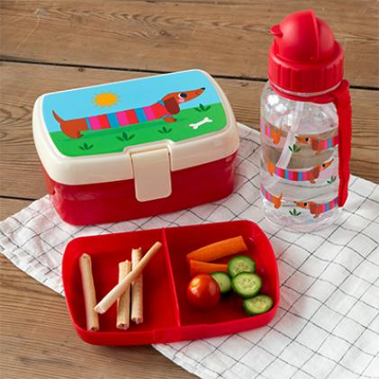 Sausage dog lunch box with tray and water bottle