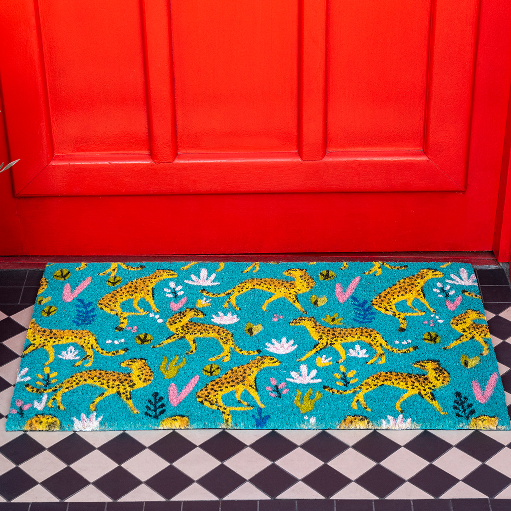 Nonslip Coir Doormat Cheetah Blue | Rex London