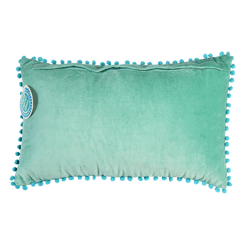 Velvet pom pom cushion Aqua ﻿Rex London