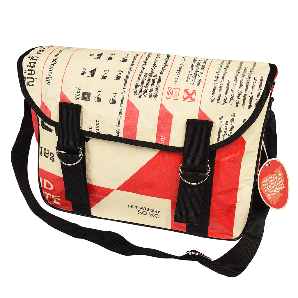 Recycled cement bag courier satchel Rex London