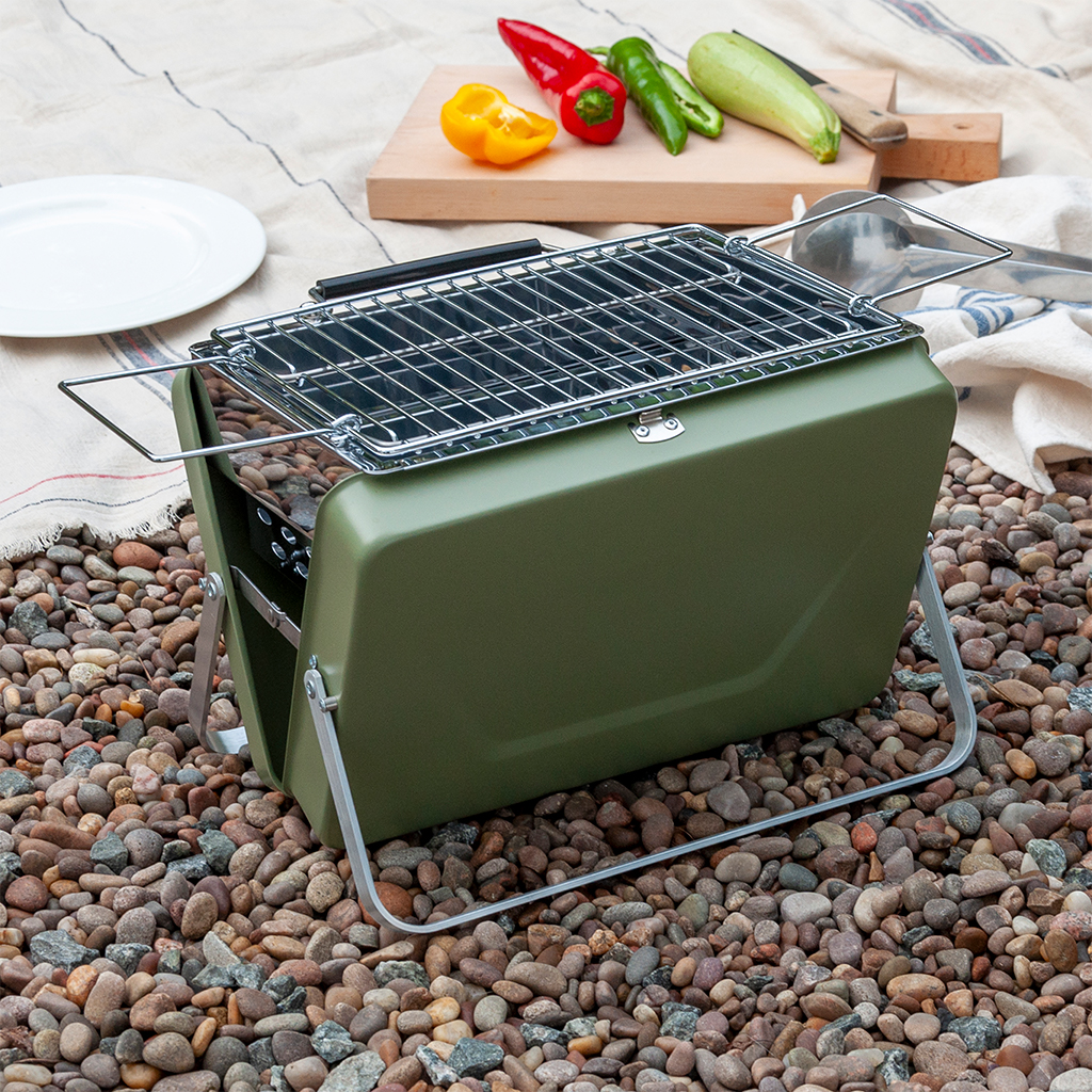 Portable suitcase BBQ - Khaki green | ﻿Rex London