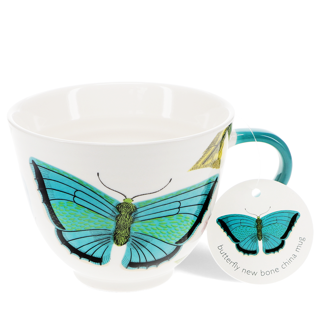 FINE Bone China Mugs Set Of 6, Colorful Butterfly Flowers And Birds - View #9