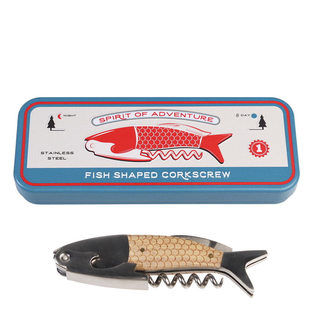 Fish shaped corkscrew in a tin - Spirit of Adventure | ﻿Rex London