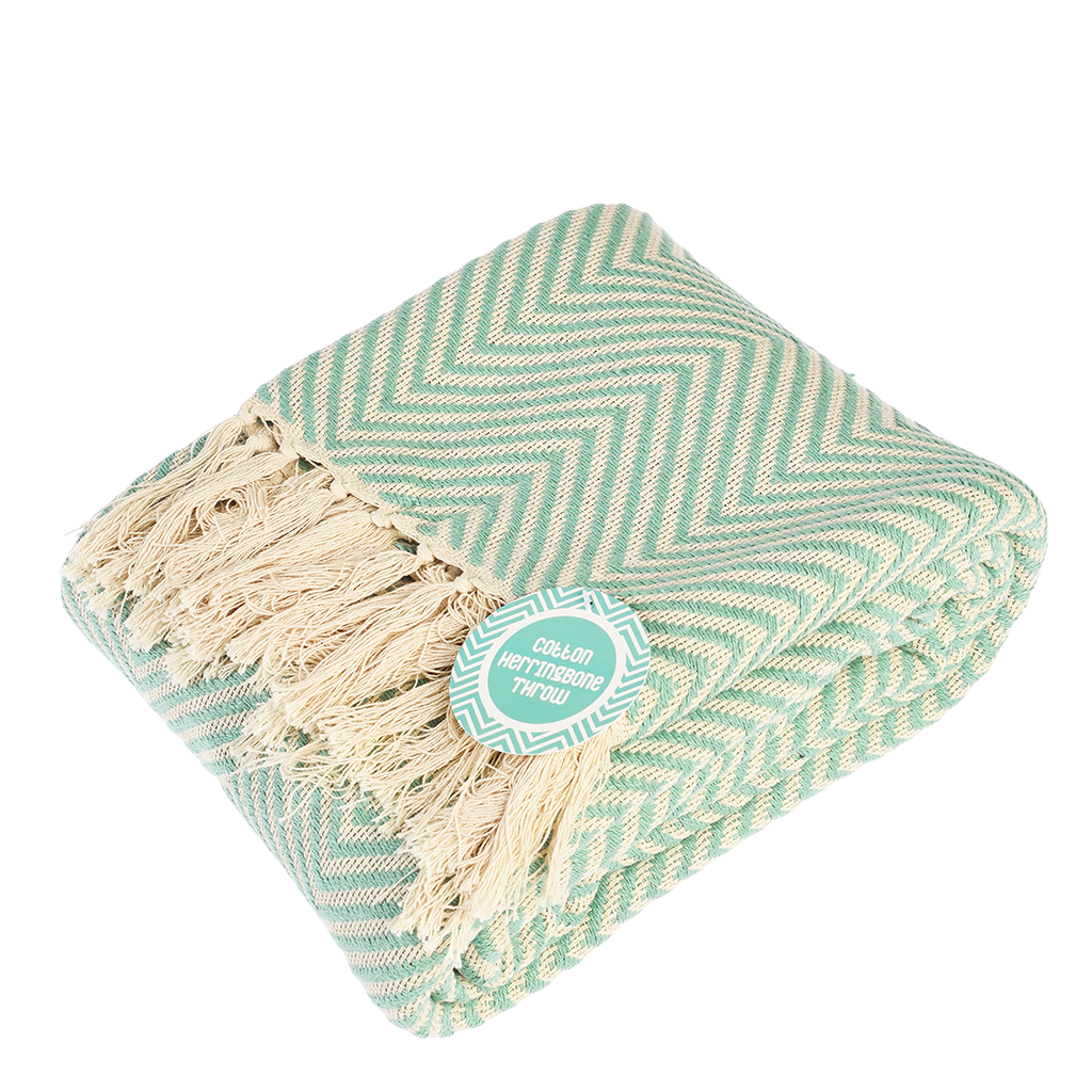 Large herringbone throw (225 x 150 cm) - Aqua | ﻿Rex London