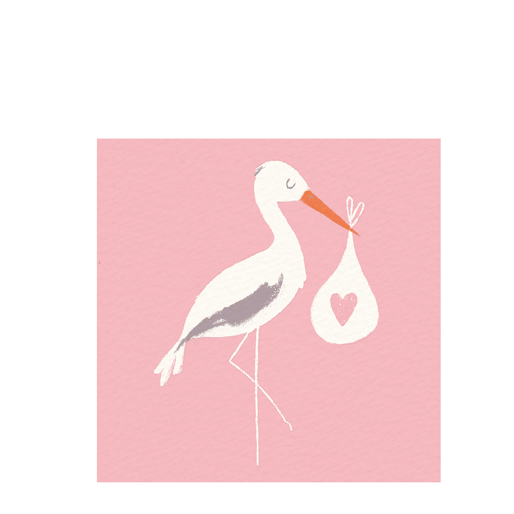 Greetings card new baby - Pink stork | ﻿Rex London