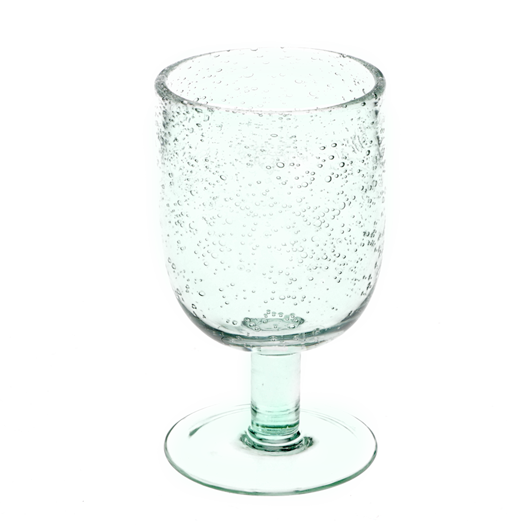 Stemmed Hand blown bubble glass 350ml - Blue | Rex London