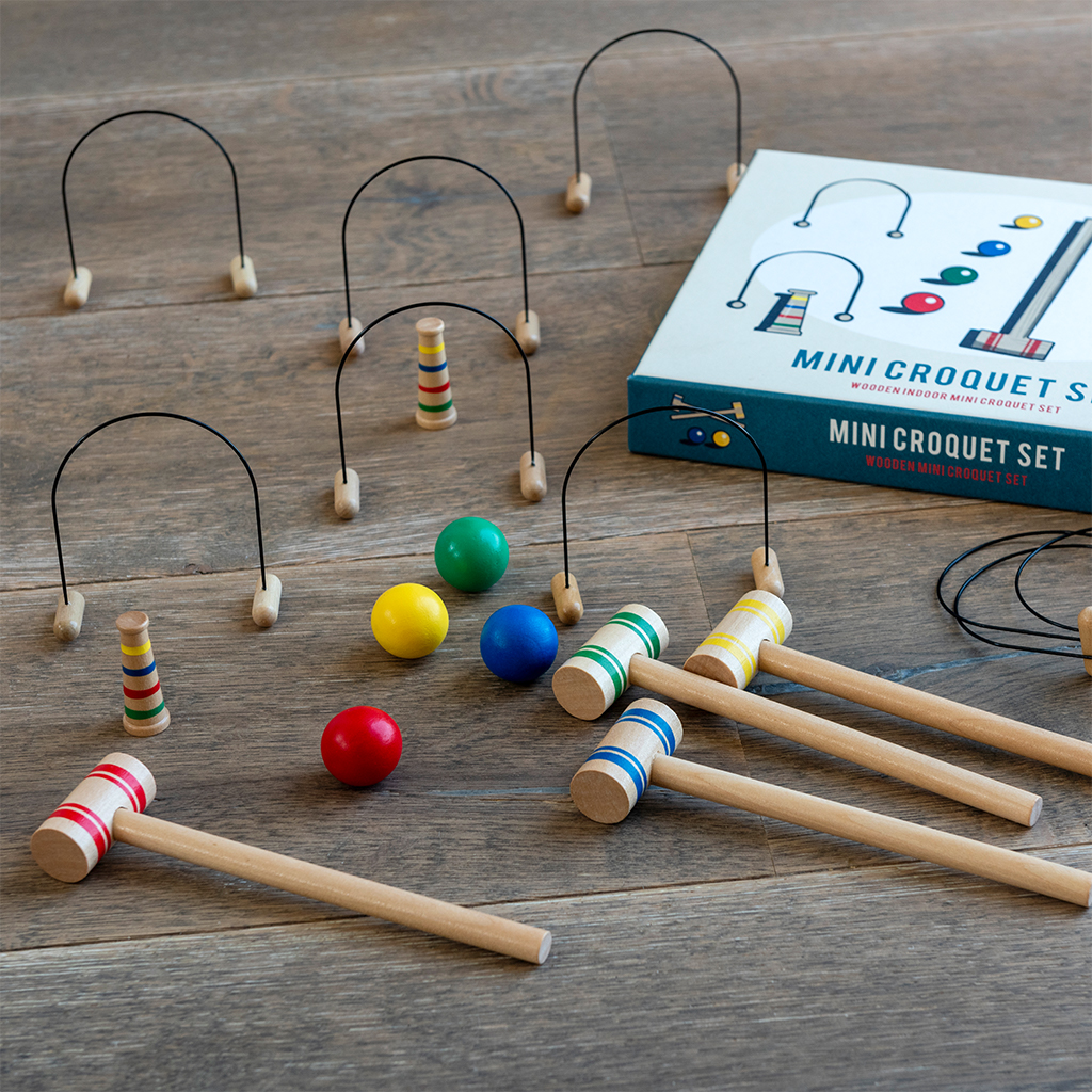 Set di Croquet Vintage in Miniatura per Casa delle Bambole da 7 cm