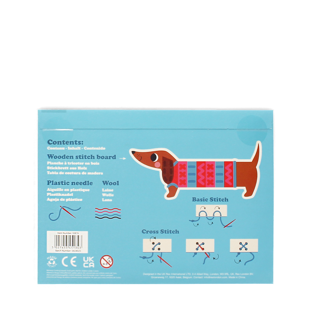 Learn to sew wooden hand-stitch set - Sausage Dog | ﻿Rex London