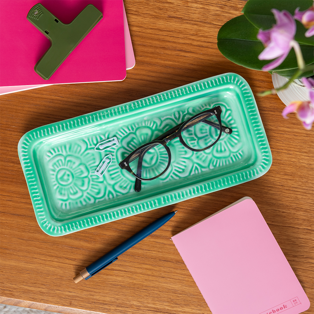 Rectangular enamel trinket tray - Green | ﻿Rex London