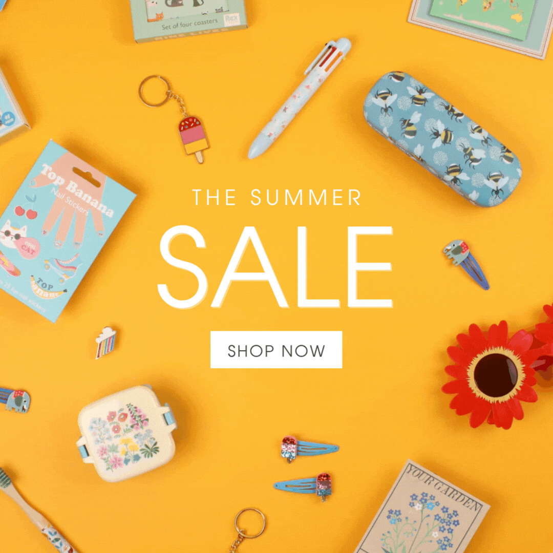 A yellow banner reads 'Summer sale now on' with small items animating around it