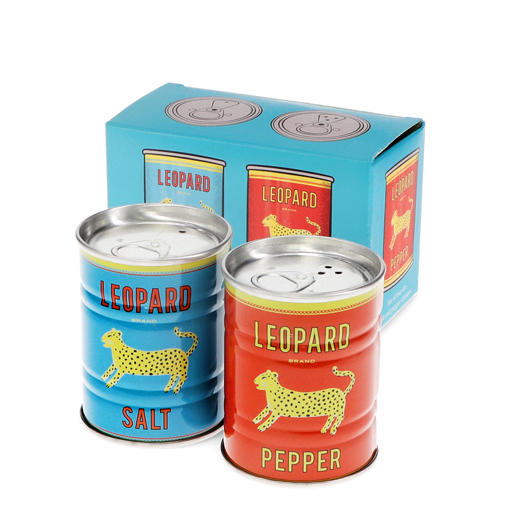 Tin salt and pepper shakers - LEOPARD | ﻿Rex London