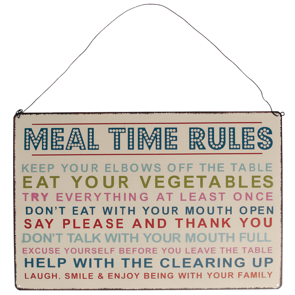 Eating Time Labels Metal sign - Meal time rules | Rex London