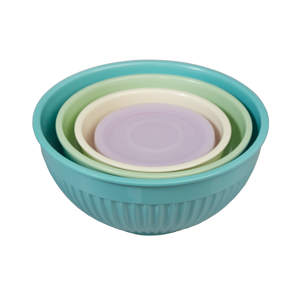 SET OF 4 RIDGED MELAMINE STACKING BOWLS WITH LIDS