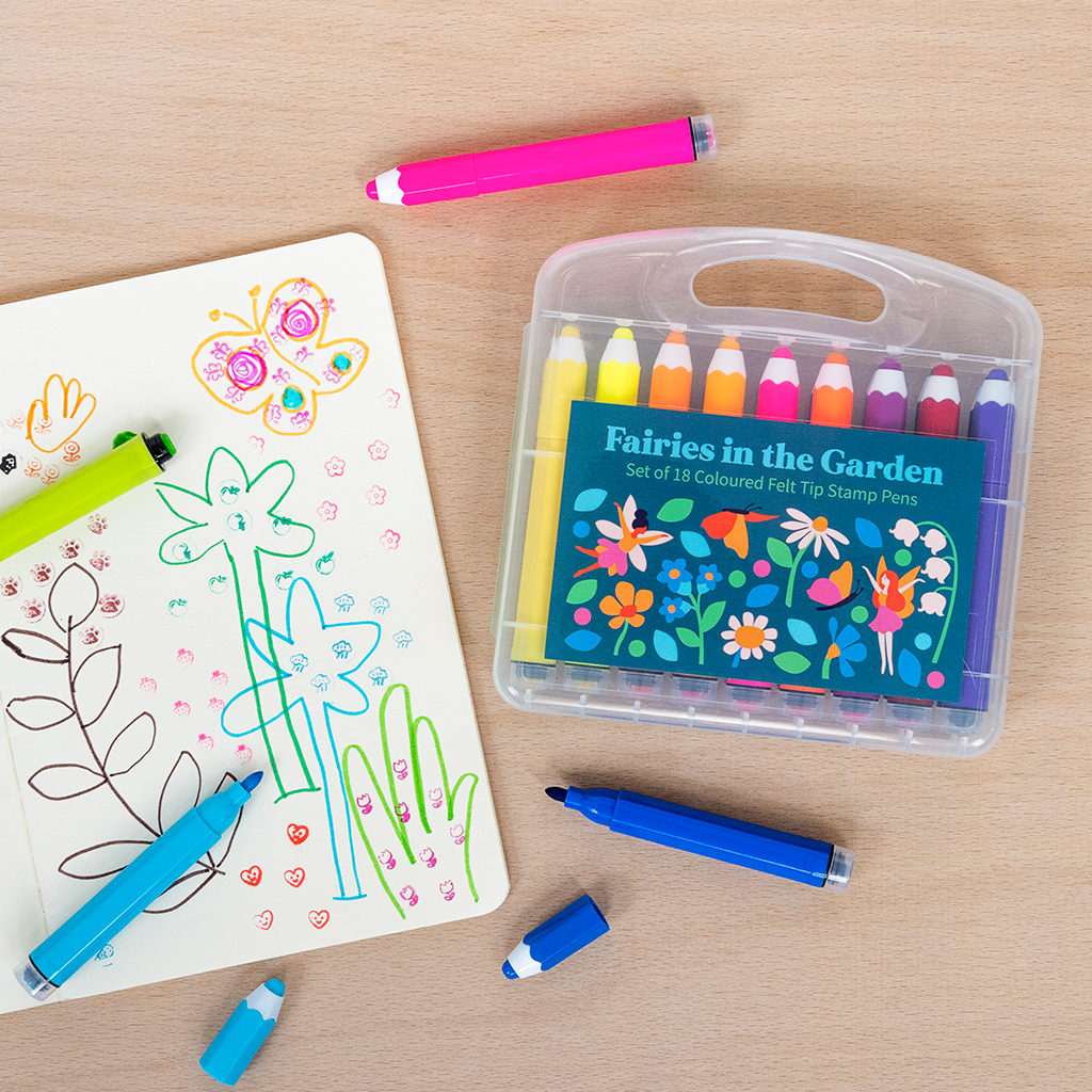 Felt tip pens and stamps (set of 18) - Fairies in the Garden | Rex London