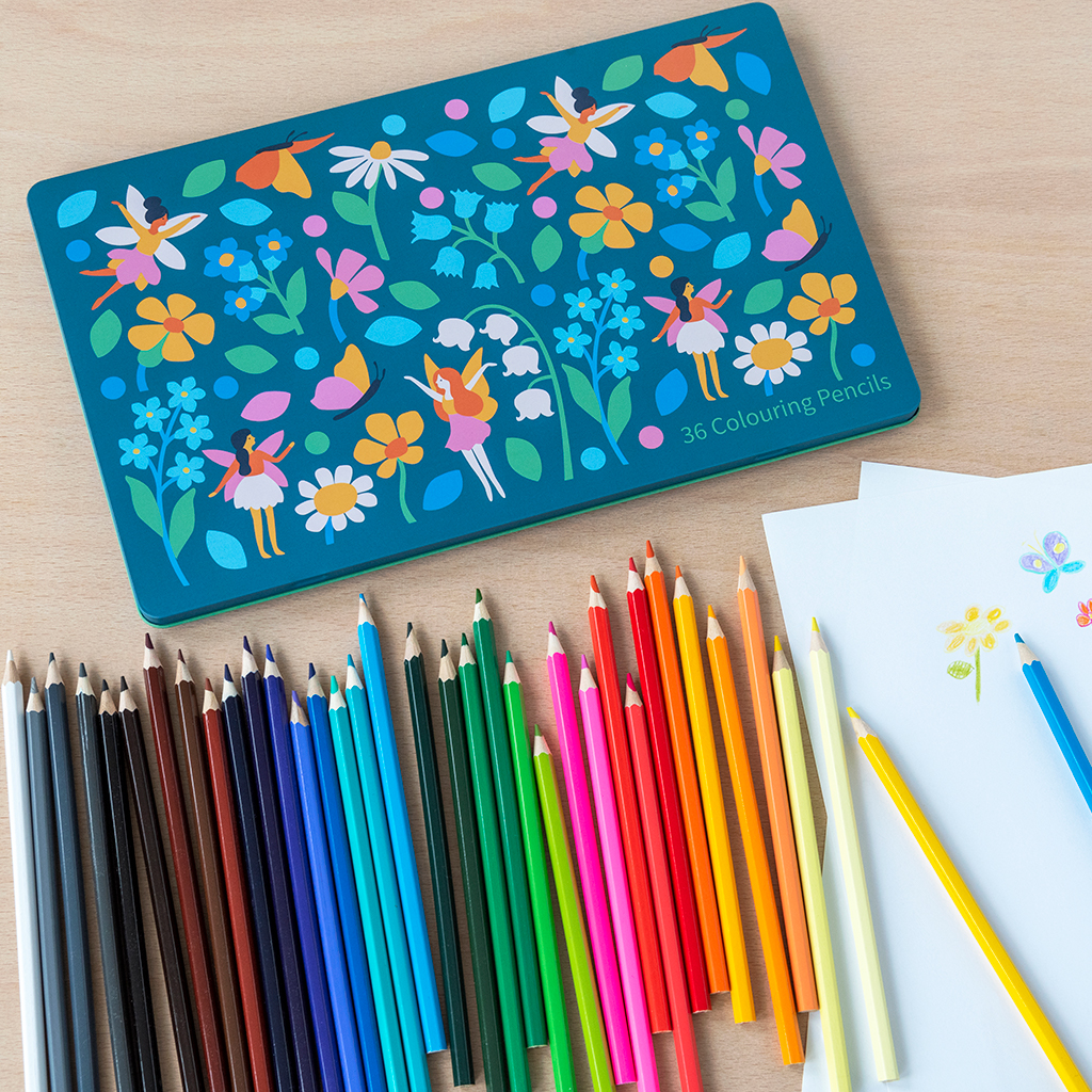 Boite de 36 crayons de couleur motifs fleurs Rex London - Le petit Souk