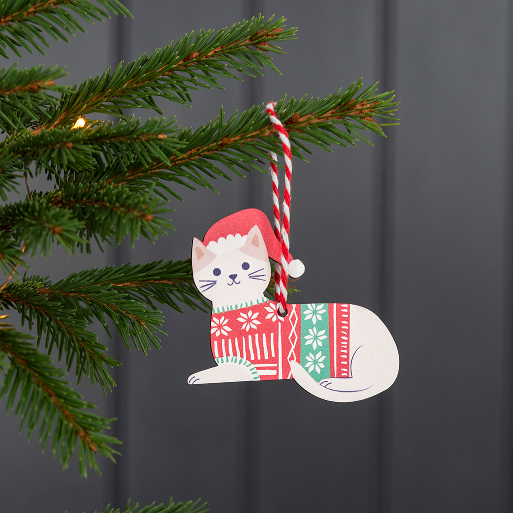 Wooden hanging Christmas decoration - White cat | Rex London