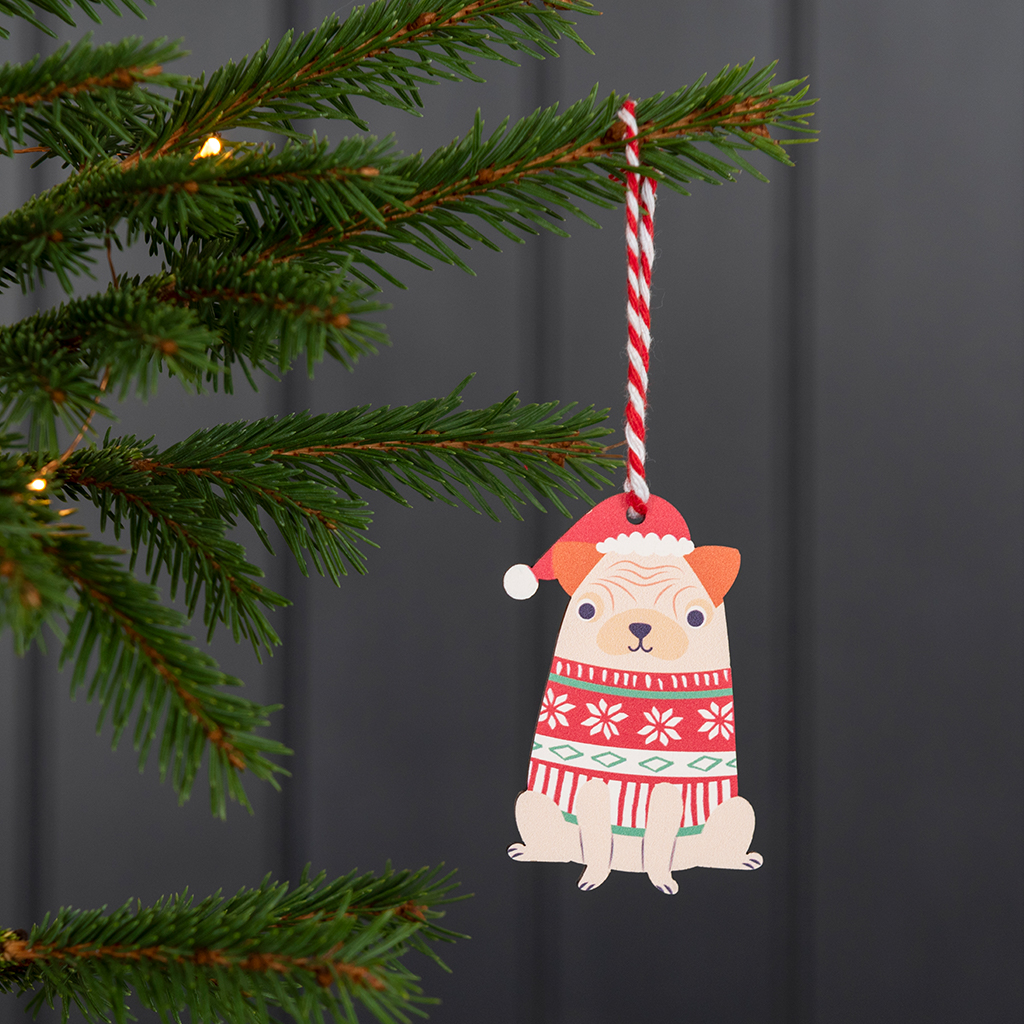 Wooden hanging Christmas decoration - Pug | Rex London