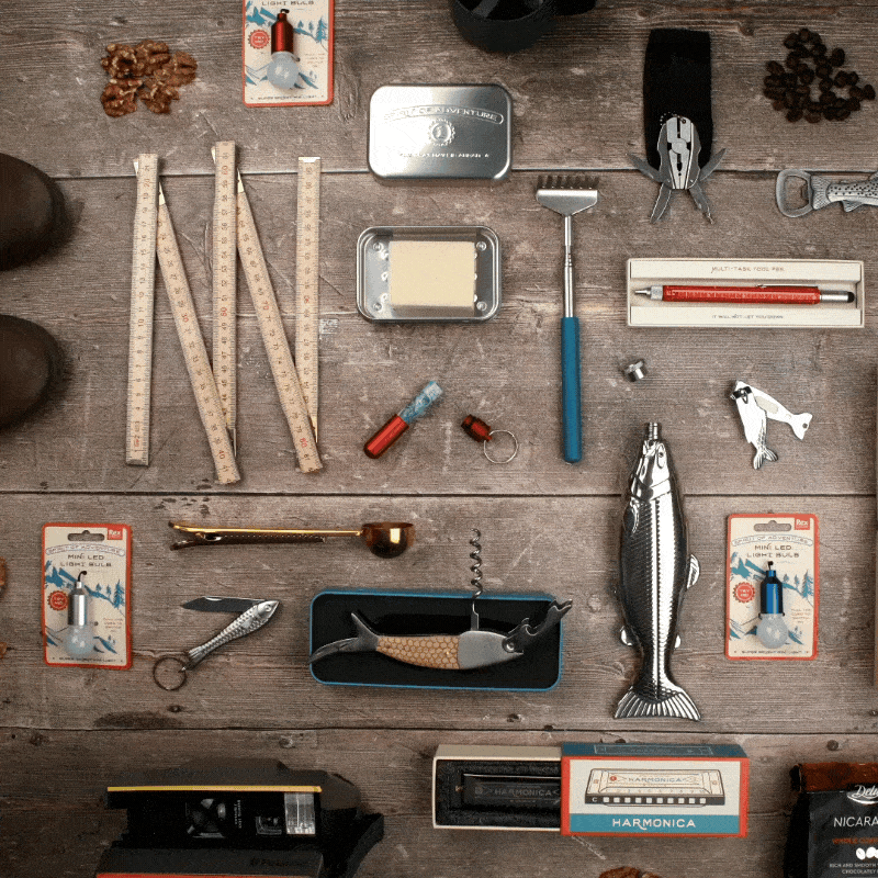 A stop motion video showing a table of little gadgets and tools opening and wiggling