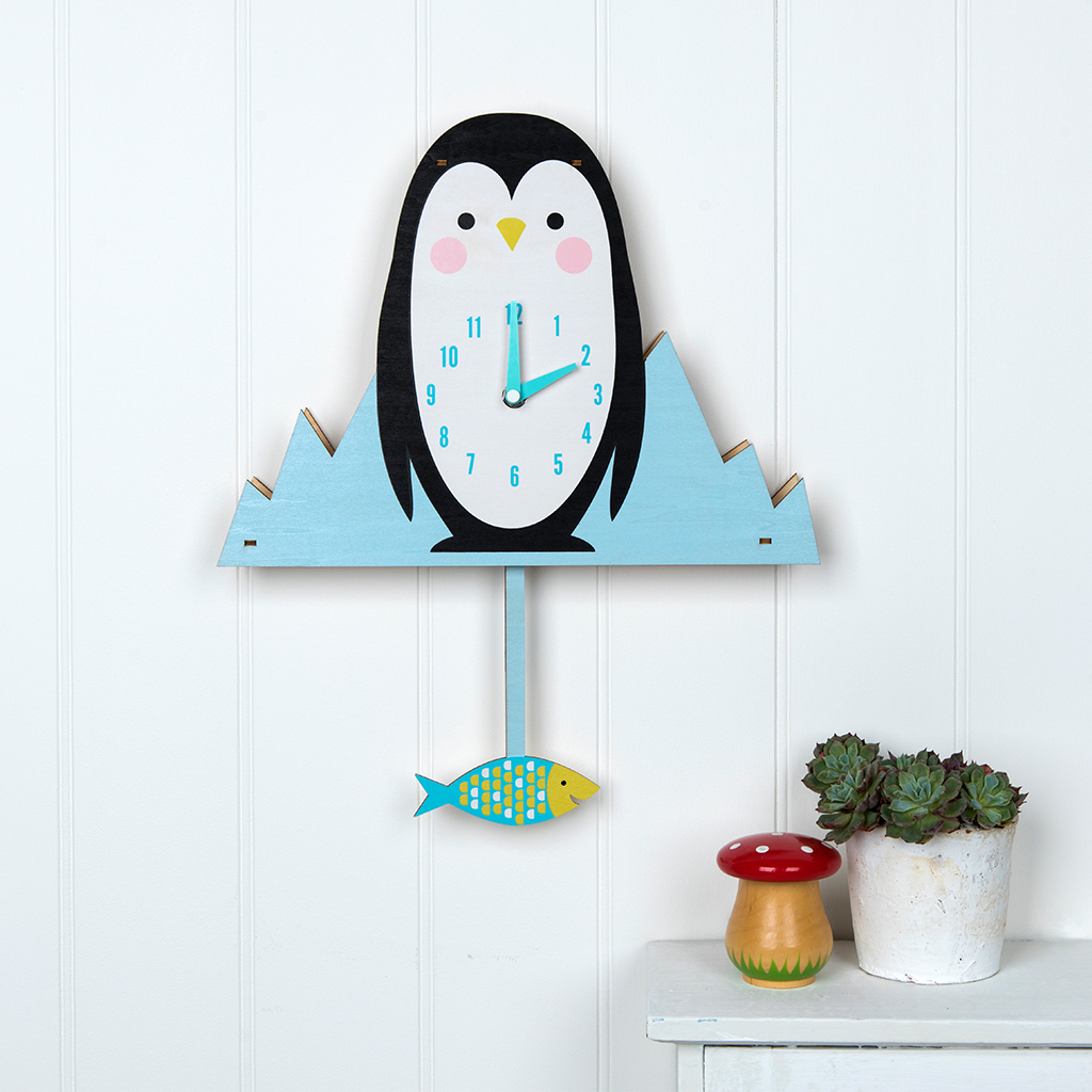 MILO THE PENGUIN WOODEN WALL CLOCK | ﻿Rex London