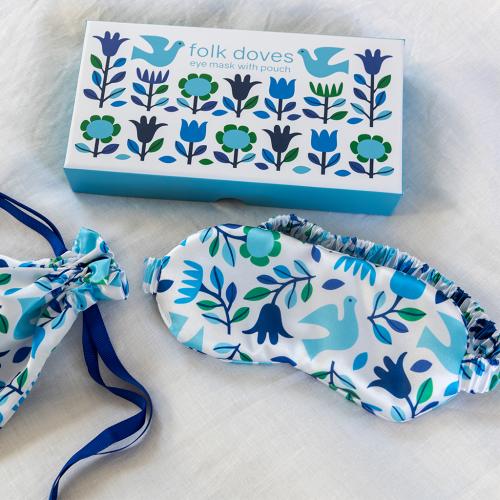 Folk Doves eye mask and pouch