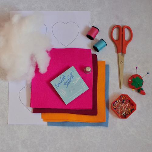 DIY Valentine's craft felt hearts tools