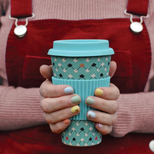 Atomic blue bamboo travel mug