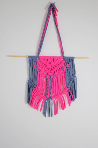 Pink and blue macrame wall hanging decoration