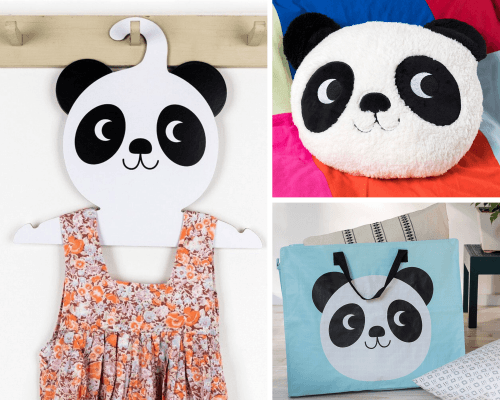 Miko The Panda clothes hanger, cushion and jumbo bag