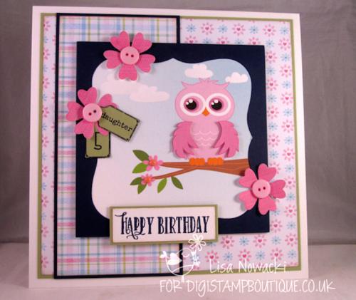 Pink owl birthday card