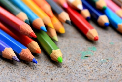 close up of rainbow colouring pencils 