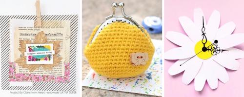 wall art, crochet coin purse and paper clock from @hearthandmadeuk
