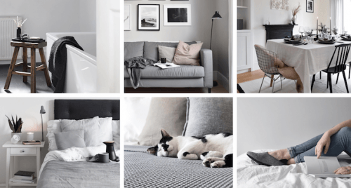 collage of grey and white, scandi style interiors from thesefourwalls