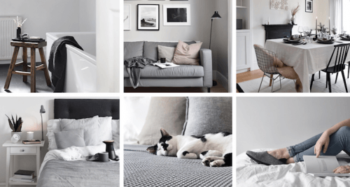 Scandi Style Interior collage from These Four Walls collage of grey and white, scandi style interiors from thesefourwalls
