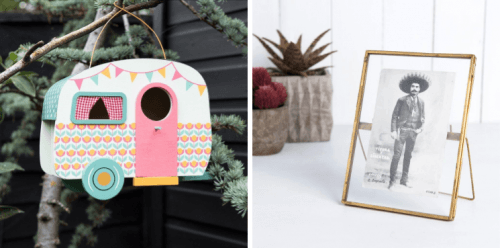 caravan birdhouse and brass photo frame from dotcomgiftshop