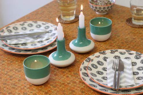 sea green paint dipped ceramic candle holders and tealight holders
