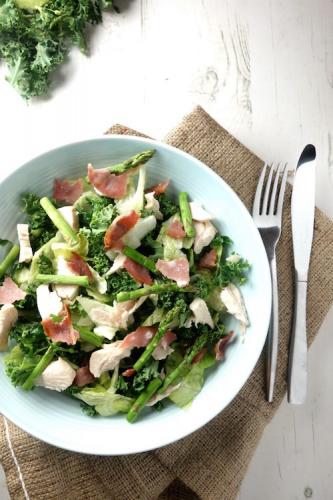 chicken and bacon salad with grilled asparagus