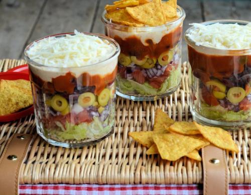 layered picnic salads in a jar