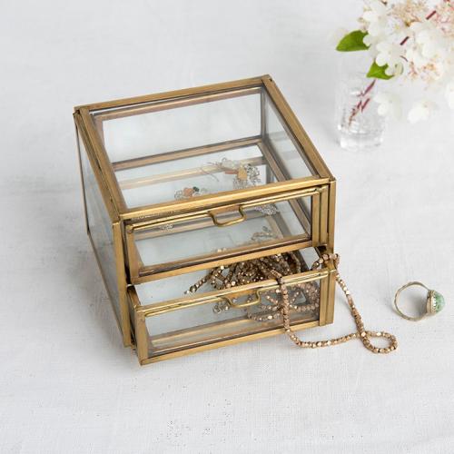 metal-and-glass two-drawer-trinket-box-brass