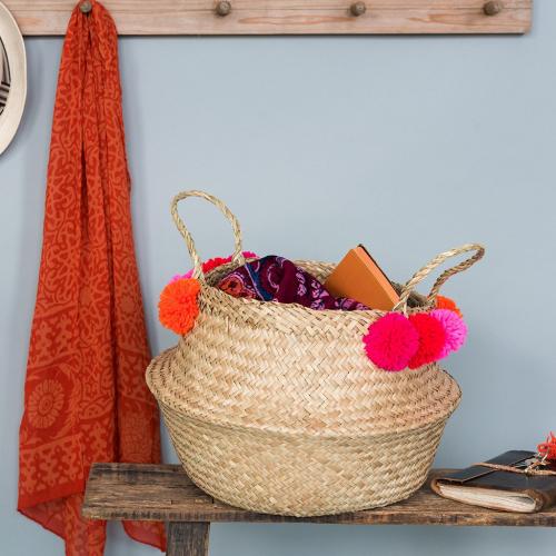 Pink pom pom belly basket