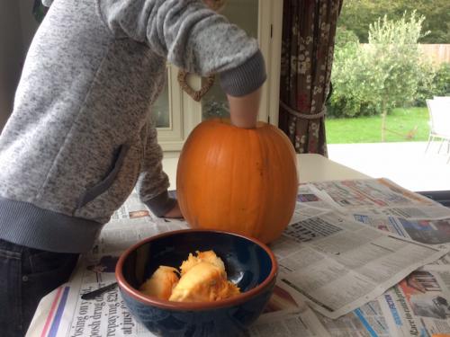 Put your hands inside and pull out all the seeds and stringy bits