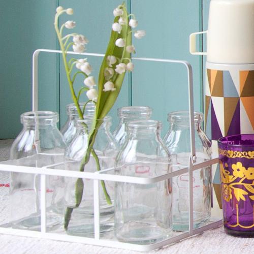 Set of six school milk bottles