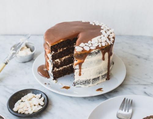 gingerbread layer cake with salted whiskey caramel