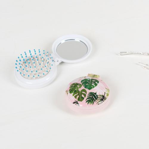 Tropical Palm compact hairbrush and mirror