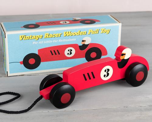 Vintage racer wooden pull toy
