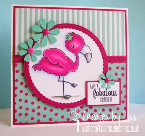 Homemade flamingo greetings card