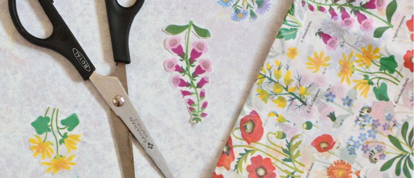 Wild Flowers tissue paper and a pair of scissors