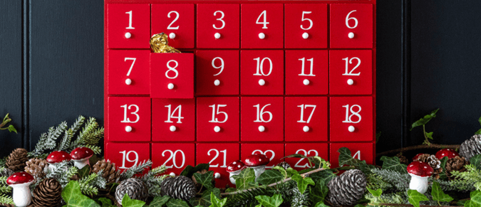 A red wooden advent calendar