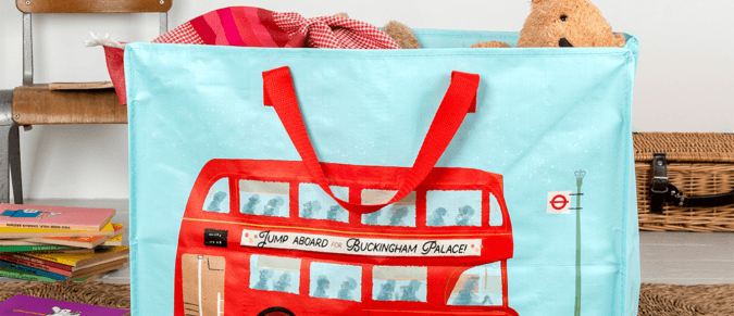 A jumbo bag with a red Routemaster bus design