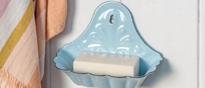 Blue soap holder with soap