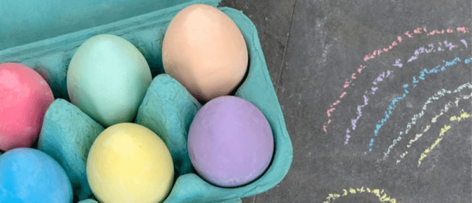 Multi-coloured chalk eggs